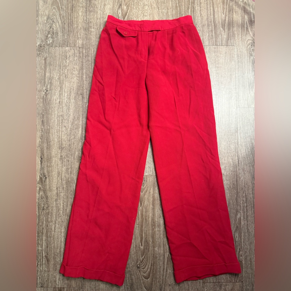 Lauren Ralph Lauren Petite Red Wool Trousers – 6P, 97% Worsted Wool Straight Leg